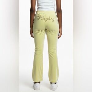 PLAYBOY Pale Yellow Flared Track Pants velur bottom only